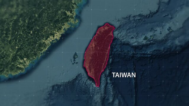 Plot the boundaries of an island or area of Taiwan on a map. Approaching from space. A disturbing region. War or political tension