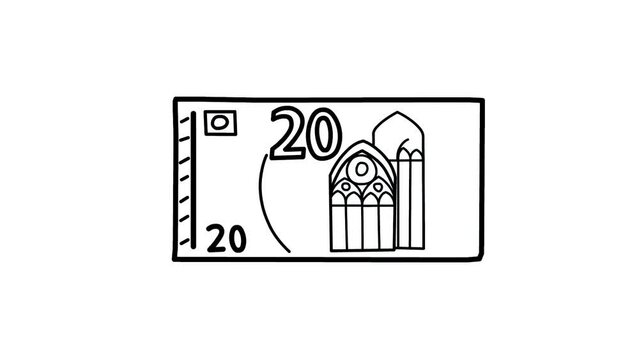 20 euros banknote Sketch and 2d animated