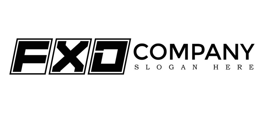 FXD three Letter Rounded rectangle boxes shape element symbol digital initial technology Media business logo design, Vector Template