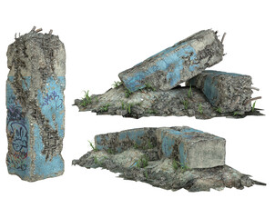 3D renders broken columns illustration isolated