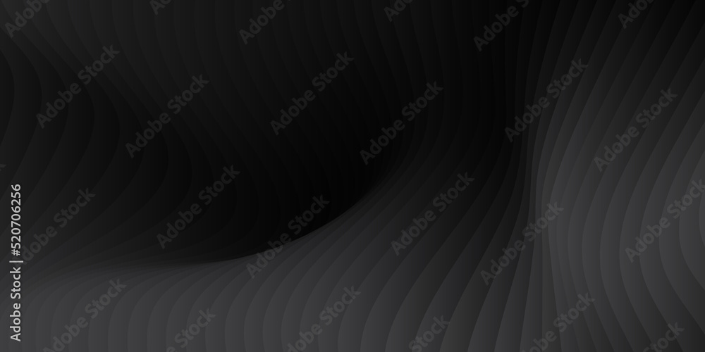 Poster Abstract black and dark gray wave  texture with smooth curve sheets overlay for luxury modern background. Vector illustration.