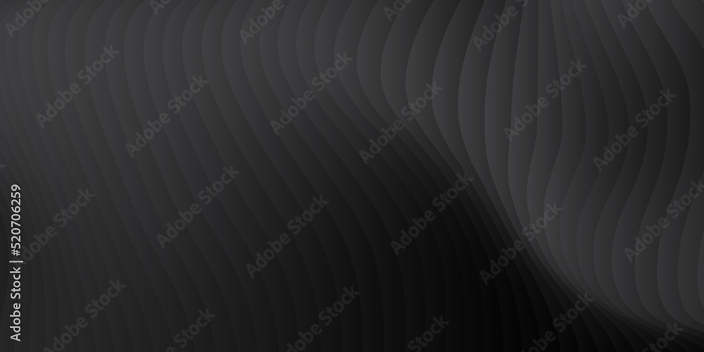 Poster Abstract black and dark gray wave  texture with smooth curve sheets overlay for luxury modern background. Vector illustration.