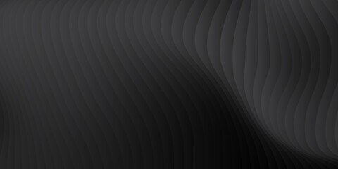 Abstract black and dark gray wave  texture with smooth curve sheets overlay for luxury modern background. Vector illustration.