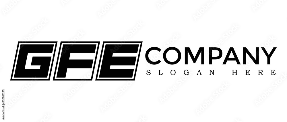 Poster gfe three letter rounded rectangle boxes shape element symbol digital initial technology media busin