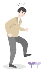 足元に気づく人物のビジネスイラスト