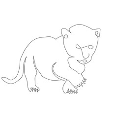 Baby Lion walk  line art drawing style, the lion sketch black linear isolated on white background, the best baby lion vector illustration.