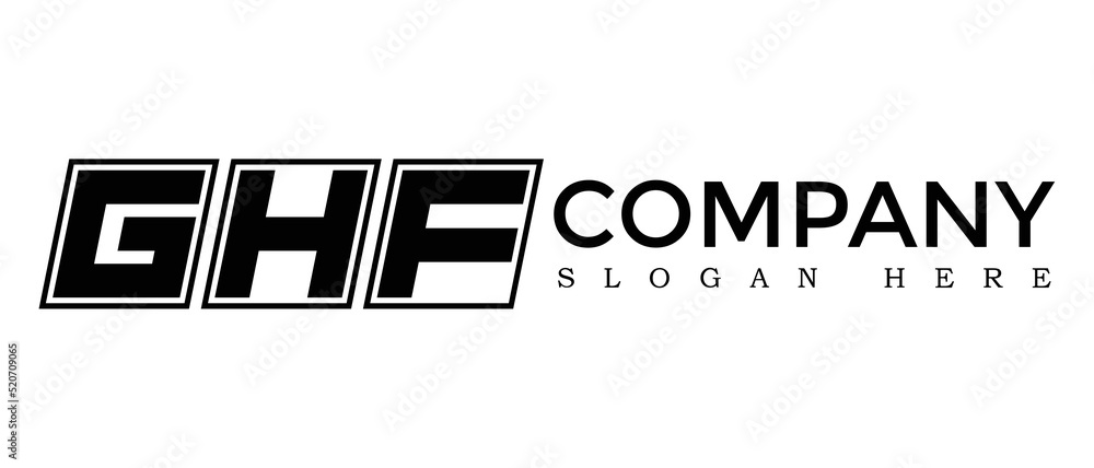 Poster ghf three letter rounded rectangle boxes shape element symbol digital initial technology media busin