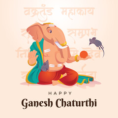 Ganesh Chaturthi Illustration. God Ganapati, Ganesha. auspicious mantra in Sanskrit script 
