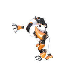 Cartoon character roboter isolated on white background. Character for collages, Clipart, photobashing. 3d rendering illustration.