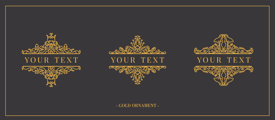 Decorative luxury gold vintage set ornament elements: borders frames or dividers decoration. Combinations for retro design, greeting cards, certificates and invitations. vector.
