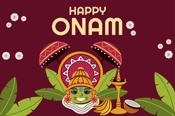 Happy Onam festival of South India Kerala background. Vector Illustration.
