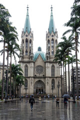 Architectural detail of the São Paulo Metropolitan Cathedral, also known as the See Cathedral (Catedral da Sé), the cathedral of the Roman Catholic Archdiocese of the city