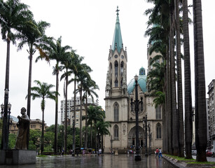 Naklejka premium Architectural detail of the São Paulo Metropolitan Cathedral, also known as the See Cathedral (Catedral da Sé), the cathedral of the Roman Catholic Archdiocese of the city