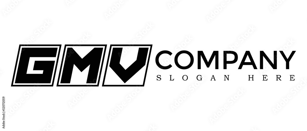 Poster gmv three letter rounded rectangle boxes shape element symbol digital initial technology media busin