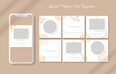 Social media feed post template with Abstract floral and organic shapes background