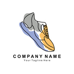 Sneakers Shoe Logo Design, vector illustration of trending youth footwear, simple funky concept