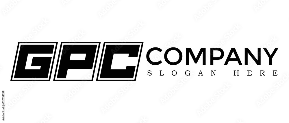 Poster gpc three letter rounded rectangle boxes shape element symbol digital initial technology media busin