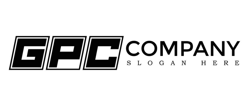 GPC three Letter Rounded rectangle boxes shape element symbol digital initial technology Media business logo design, Vector Template