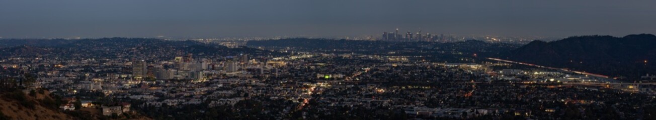 Panorama of Glendale skyline with the Los Angeles skyline in the distance