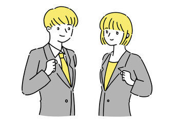 シンプルなスーツを着た若い男女
