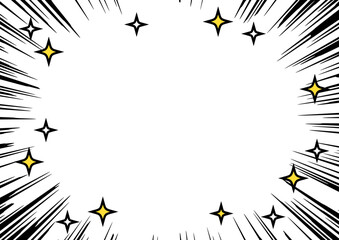 黒い集中線とキラキラのポップなフレーム　透過背景