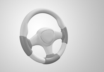 White car steering wheel on white background, 3D renderinng Image.