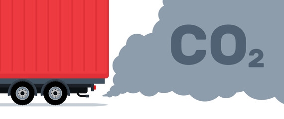 truck emits smoke co2 carbon dioxide exhaust pipe vector illustration - 520716083