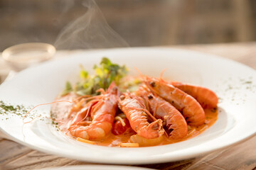 Fresh and Delicious Shrimp in Restaurant