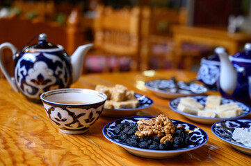 Traditional Uzbek tea and oriental sweets.