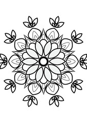 Mandala isolated design element, geometric line drawing. Stylized floral round ornament. Monochrome sketch for coloring book page, print on textile fabric. Black and white illustration