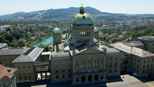Parliament Building of Bern in Switzerland called Bundeshaus - the capital city aerial view - travel photography