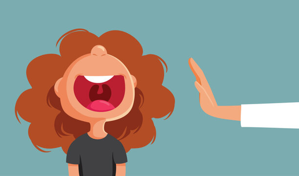 Parent Asking Screaming Child to Stop Vector Cartoon Illustration. Unhappy little girl yelling at her parents denying her wishes 
