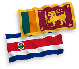 National vector fabric wave flags of Republic of Costa Rica and Democratic Socialist Republic of Sri Lanka isolated on white background. 1 to 2 proportion.