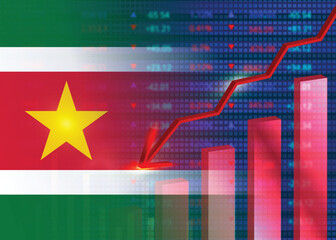 Fototapeta premium Economic crisis in Suriname.Financial crisis concept.Suriname flag with stock chart