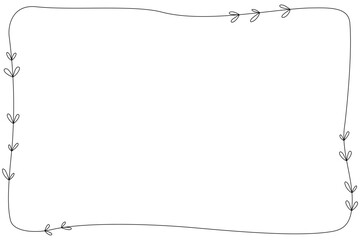 Vector - Cute black border or frame with mini leaves. Doodle style. Copy space. Can be use for card, postcard, web.