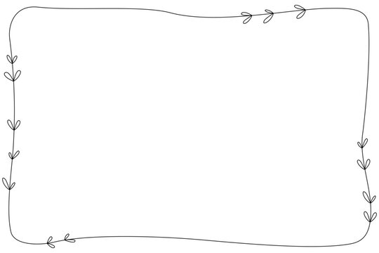 Vector - Cute black border or frame with mini leaves. Doodle style. Copy space. Can be use for card, postcard, web.