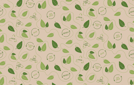 Zero waste and plastic free concepts for stores with eco-friendly packaging and natural or ecological products, seamless pattern