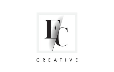 EC Serif Letter Logo Design with Creative Intersected Cut.