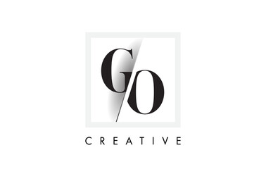 GO Serif Letter Logo Design with Creative Intersected Cut.