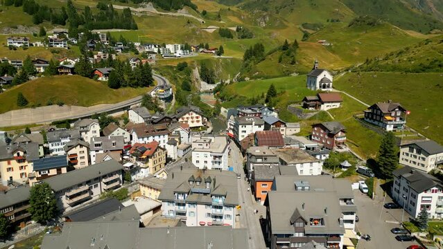 Village of Andermatt in Switzerland from above - aerial view - travel photography