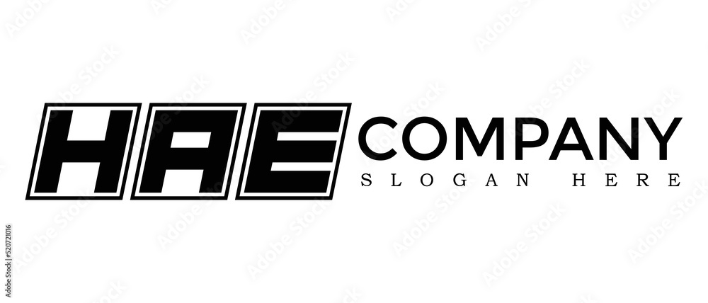 Poster hae three letter rounded rectangle boxes shape element symbol digital initial technology media busin