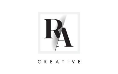 RA Serif Letter Logo Design with Creative Intersected Cut.