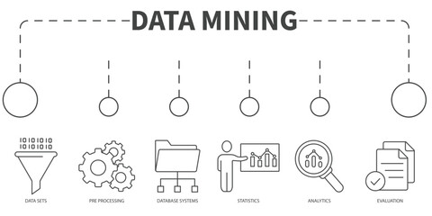 Data mining is the process Vector Illustration concept. Banner with icons and keywords . Data mining is the process symbol vector elements for infographic web