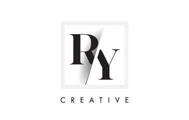 RY Serif Letter Logo Design with Creative Intersected Cut.
