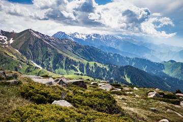 Alpine nature of Central Asia. Tien Shan mountain range from Kazakhstan.