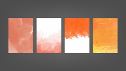 Set of orange vector watercolor backgrounds for poster, brochure or flyer, Bundle of watercolor posters, flyers or cards. Banner template.