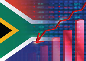 Fototapeta premium Economic crisis in South Africa.Financial crisis concept.South African flag with stock chart