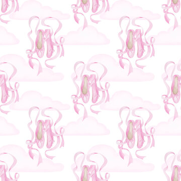 Girl pink dance pointes wallpaper. Ballet shoes girl seamless pattern.