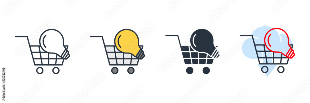 Poster e-commerce solution icon logo vector illustration. shopping cart and lightbulb symbol template for g