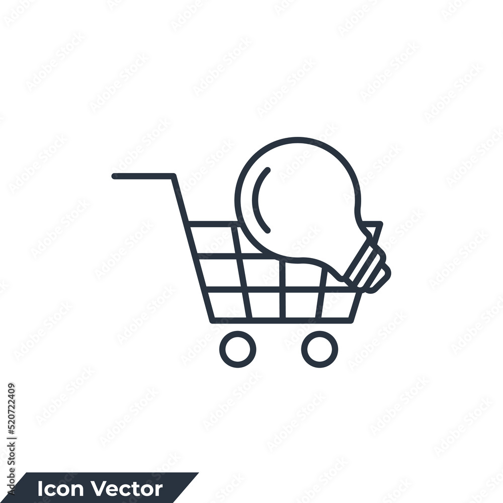 Poster e-commerce solution icon logo vector illustration. shopping cart and lightbulb symbol template for g